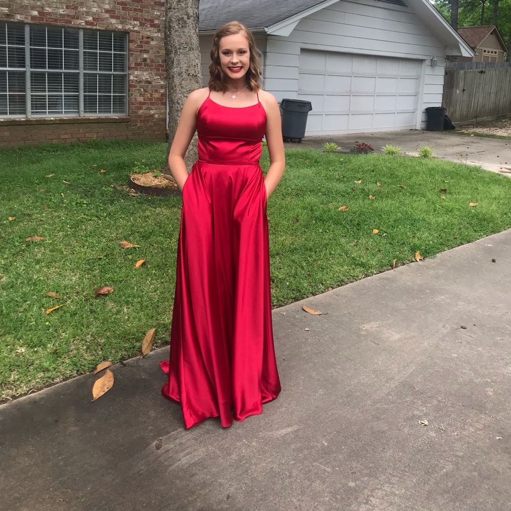 red satin dress